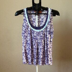 Tory Burch Purple Silk Butterfly Print Sleeveless Tank